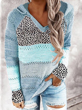 Load image into Gallery viewer, Full Size Openwork Leopard Drawstring Hooded Sweater