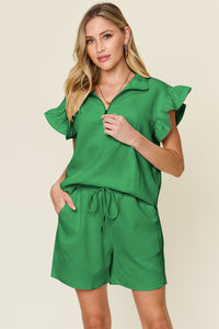 Double Take Flounce Sleeve Top and Shorts Set (7 Colors)