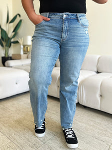 Judy Blue Mid Rise Distressed Straight Jeans