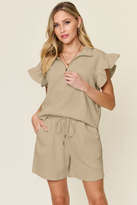 Double Take Flounce Sleeve Top and Shorts Set (7 Colors)