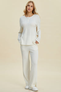 Cable-Knit Long Sleeve Top and Pants Set (Small-3X)