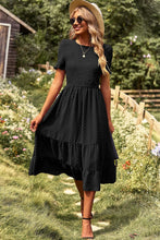 Load image into Gallery viewer, Swiss Dot Smocked Round Neck Short Sleeve Midi Dress