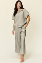 Load image into Gallery viewer, Double Take Full Size Texture Half Zip Short Sleeve Top and Pants Set