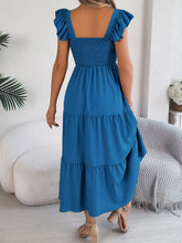 Load image into Gallery viewer, Smocked Square Neck Cap Sleeve Midi Dress