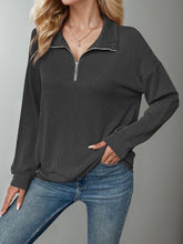 Load image into Gallery viewer, Double Take Striped Half Zip Long Sleeve T-Shirt