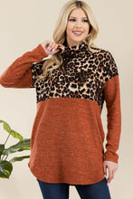 Load image into Gallery viewer, Celeste Curved Hem Leopard Turtleneck Long Sleeve Blouse