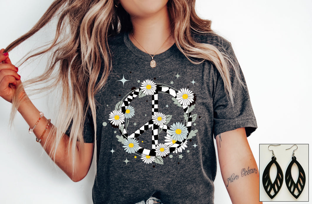 Checkered Floral Peace Sign