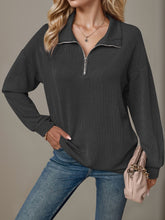 Load image into Gallery viewer, Double Take Striped Half Zip Long Sleeve T-Shirt