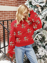 Load image into Gallery viewer, Reindeer Round Neck Long Sleeve Sweater