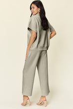 Load image into Gallery viewer, Double Take Full Size Texture Half Zip Short Sleeve Top and Pants Set