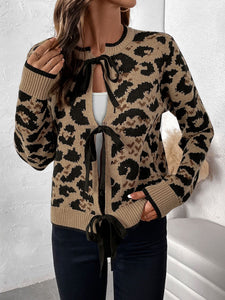 Tie Front Leopard Cardigan