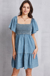 Smocked Denim Dress