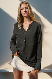 Thumbhole Long Sleeve Henley Top (8 Colors)