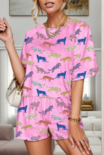 Load image into Gallery viewer, Animal Round Neck Top and Shorts Lounge Set