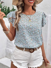 Load image into Gallery viewer, Ditsy Floral Round Neck Cap Sleeve Top