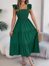 Load image into Gallery viewer, Smocked Square Neck Cap Sleeve Midi Dress