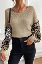 Load image into Gallery viewer, Perfee Leopard Sleeve Dropped Shoulder Sweater