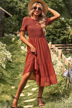 Load image into Gallery viewer, Swiss Dot Smocked Round Neck Short Sleeve Midi Dress