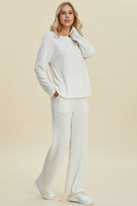 Cable-Knit Long Sleeve Top and Pants Set (Small-3X)