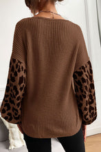 Load image into Gallery viewer, Perfee Leopard Sleeve Dropped Shoulder Sweater