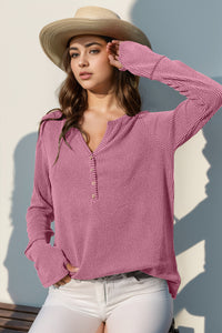 Thumbhole Long Sleeve Henley Top (8 Colors)