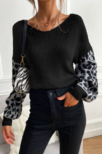 Load image into Gallery viewer, Perfee Leopard Sleeve Dropped Shoulder Sweater