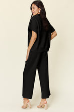 Load image into Gallery viewer, Double Take Full Size Texture Half Zip Short Sleeve Top and Pants Set