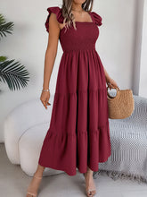 Load image into Gallery viewer, Smocked Square Neck Cap Sleeve Midi Dress