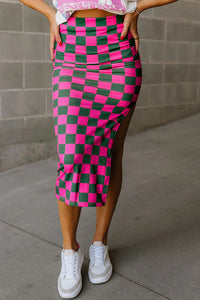 Split Checkered Midi Skirt (2 Colors)