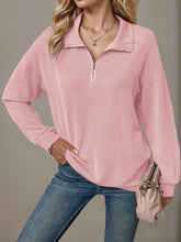 Load image into Gallery viewer, Double Take Striped Half Zip Long Sleeve T-Shirt