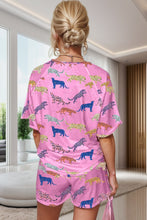 Load image into Gallery viewer, Animal Round Neck Top and Shorts Lounge Set