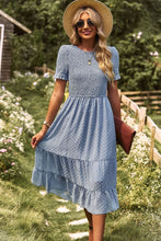 Load image into Gallery viewer, Swiss Dot Smocked Round Neck Short Sleeve Midi Dress