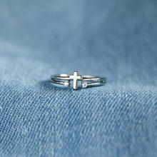 Load image into Gallery viewer, Sterling Silver Double Band Cross Ring