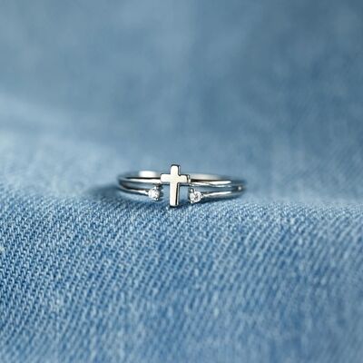 Sterling Silver Double Band Cross Ring