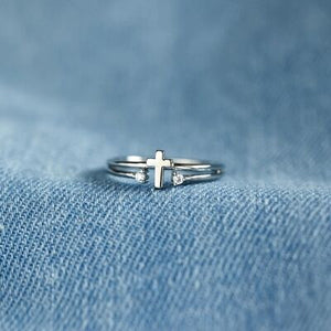 Sterling Silver Double Band Cross Ring