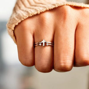 Sterling Silver Double Band Cross Ring