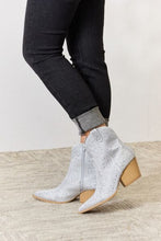 Load image into Gallery viewer, Silver Rhinestone Ankle Cowboy Boots