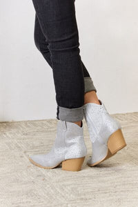 Silver Rhinestone Ankle Cowboy Boots