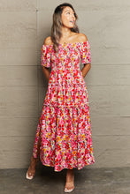 Load image into Gallery viewer, Floral Off-Shoulder Frill Trim Maxi Dress