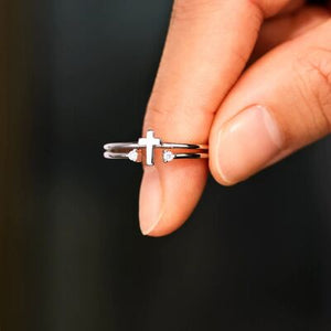 Sterling Silver Double Band Cross Ring