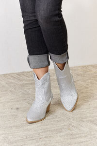 Silver Rhinestone Ankle Cowboy Boots