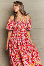 Load image into Gallery viewer, Floral Off-Shoulder Frill Trim Maxi Dress