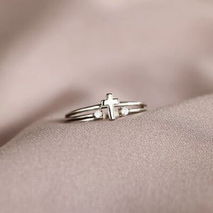 Sterling Silver Double Band Cross Ring